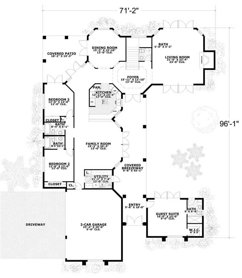 Floor Plan First Story of Mediterranean Plan #107-1170