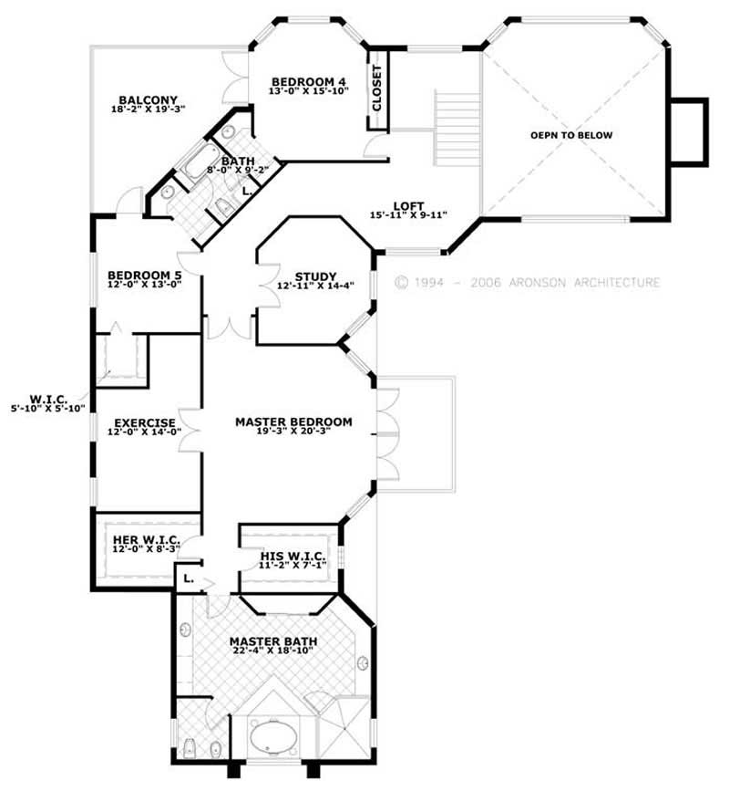 Floor Plan Second Story of Mediterranean Plan #107-1170