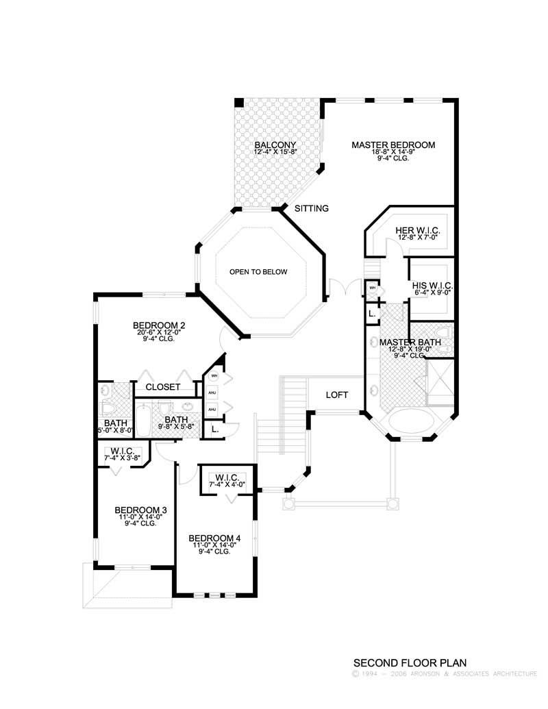 Floor Plan Second Story of Mediterranean Plan #107-1172