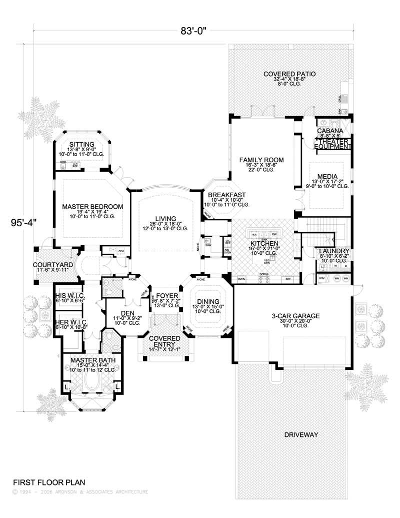 Floor Plan First Story of Mediterranean Plan #107-1176