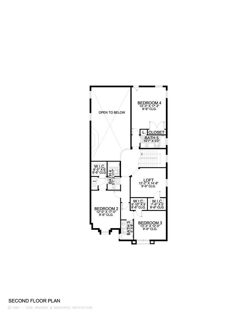 Floor Plan Second Story of Mediterranean Plan #107-1176