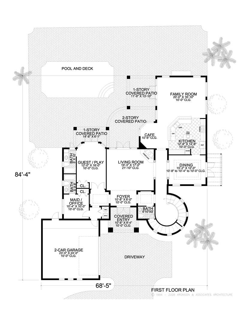 Floor Plan First Story of Mediterranean Plan #107-1178