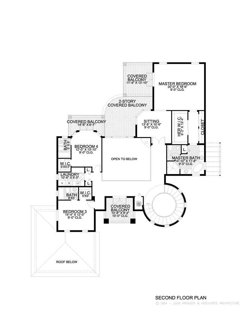 Floor Plan Second Story of Mediterranean Plan #107-1178
