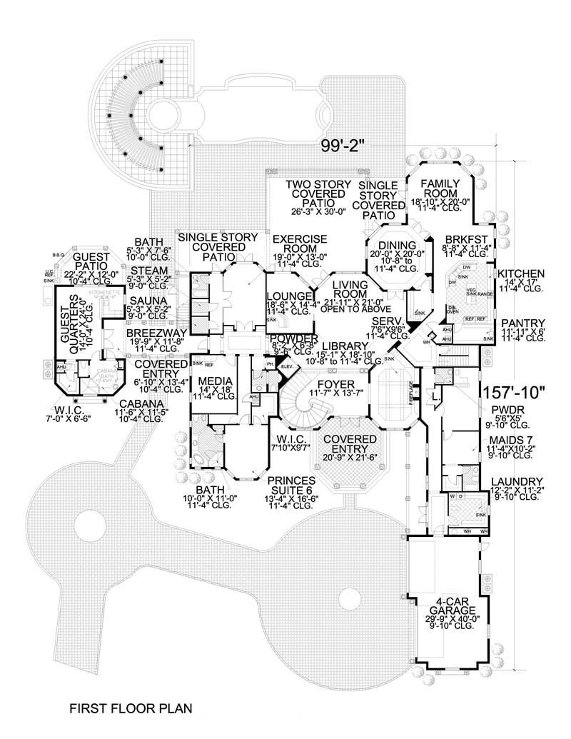 Floor Plan Main Level of Florida Style Plan #107-1179