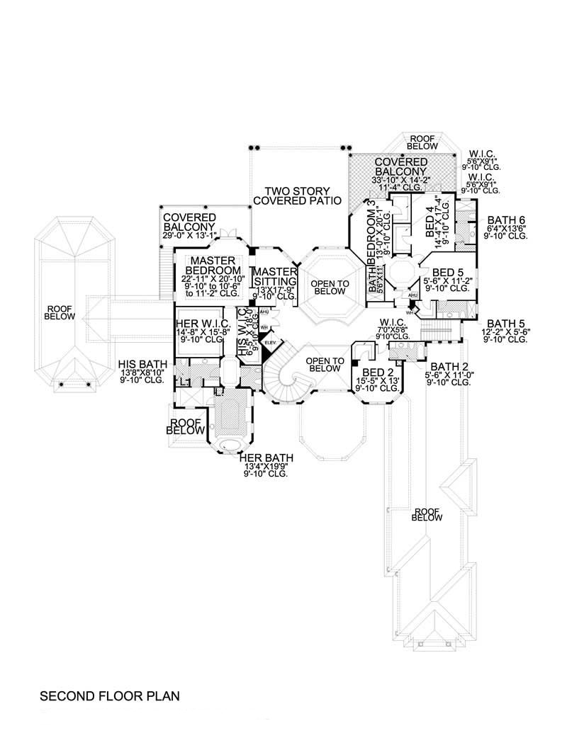Floor Plan Upper Level of Florida Style Plan #107-1179