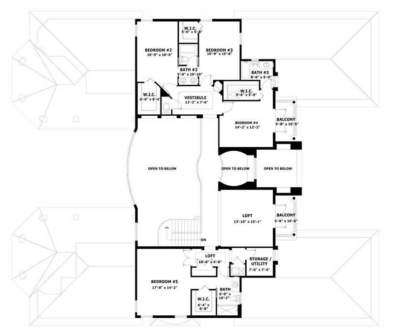 Floor Plan Second Story of Coastal Plan #107-1181