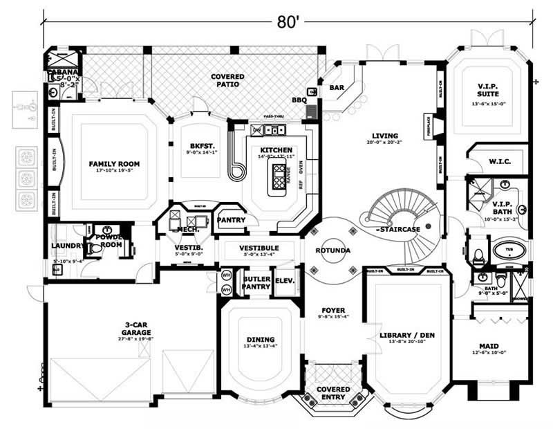 Floor Plan First Story of Coastal Plan #107-1182
