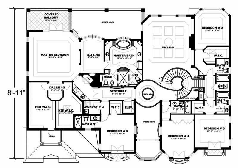 Floor Plan Second Story of Coastal Plan #107-1182