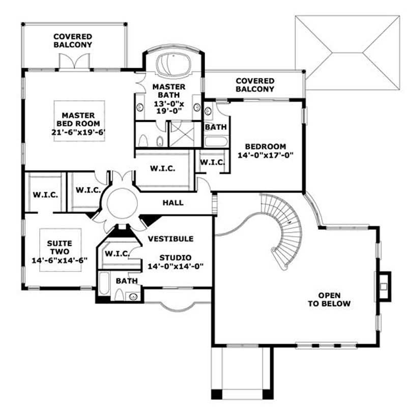 Floor Plan Second Story of Mediterranean Plan #107-1184