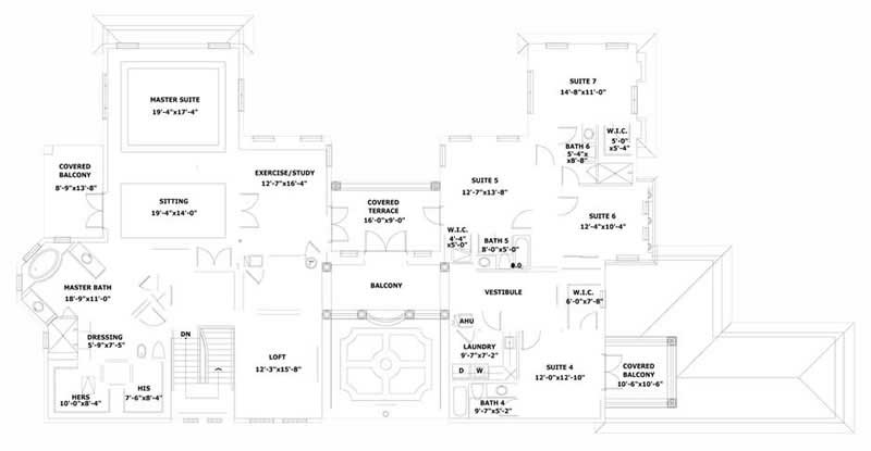 Floor Plan Second Story of Mediterranean Plan #107-1185