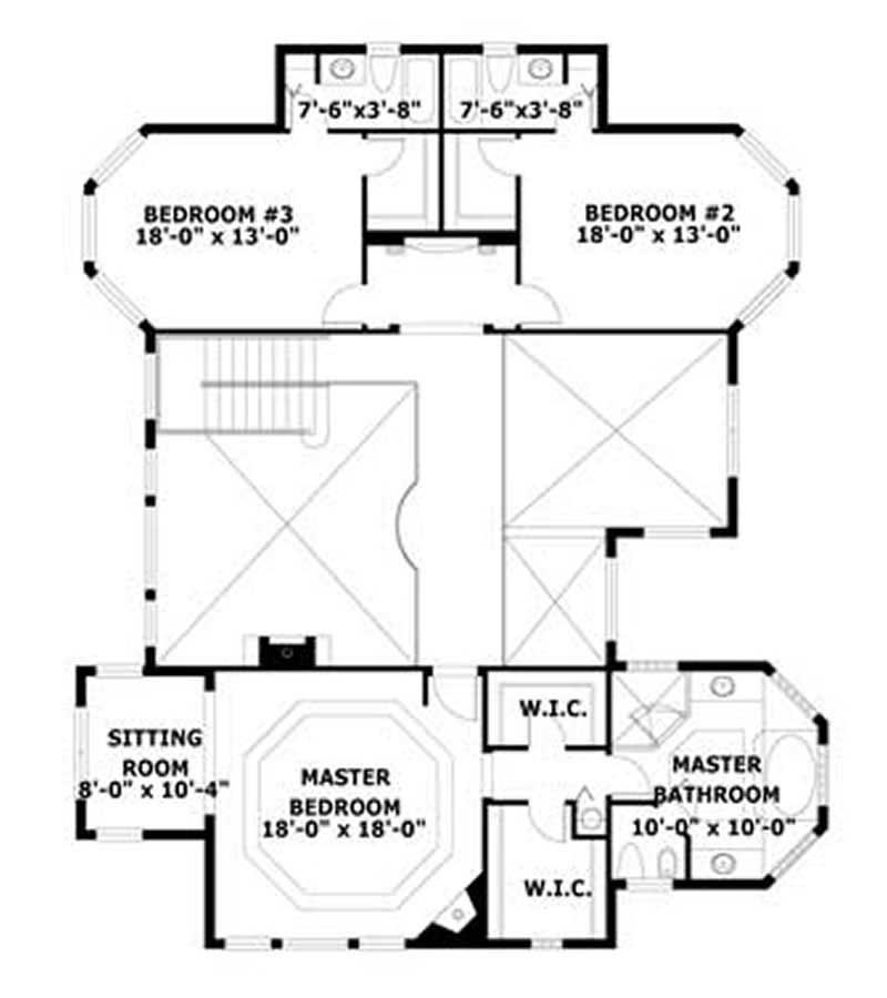 Floor Plan Second Story of Mediterranean Plan #107-1186