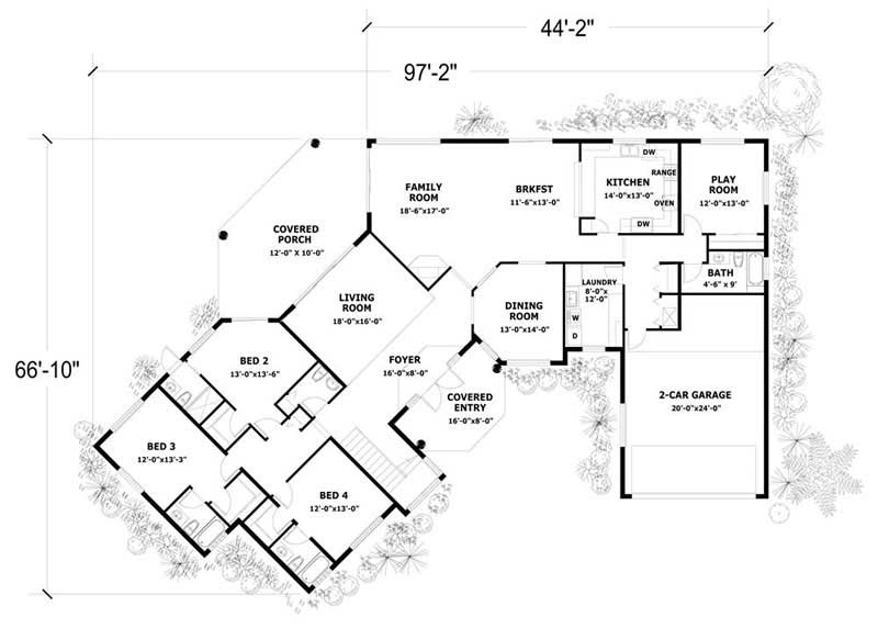 Floor Plan First Story of Luxury Plan #107-1188