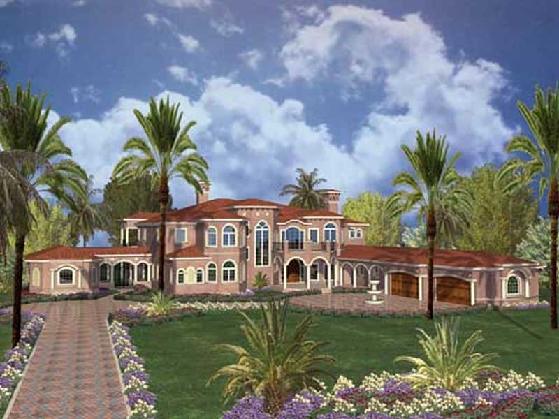 Front elevation of Luxury home (ThePlanCollection: House Plan #107-1189)
