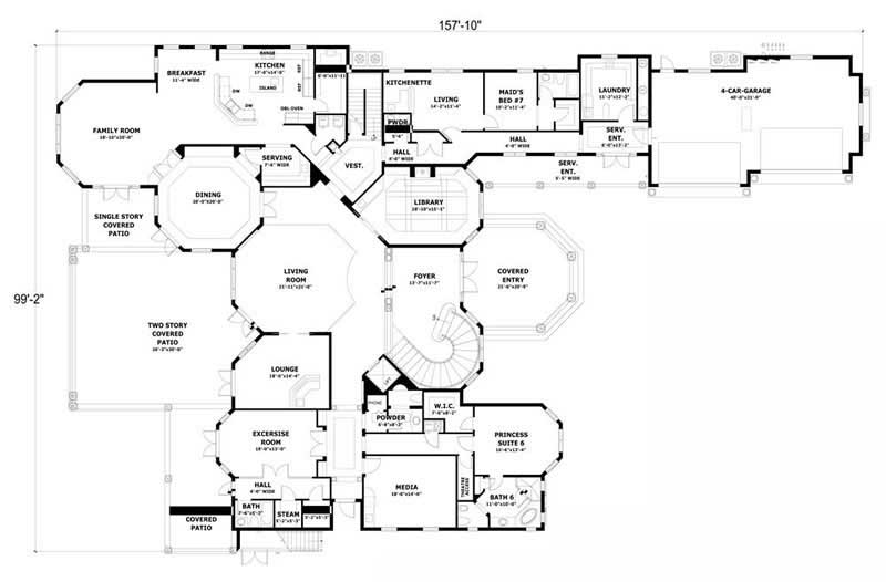 Floor Plan Main Level of Luxury Plan #107-1189