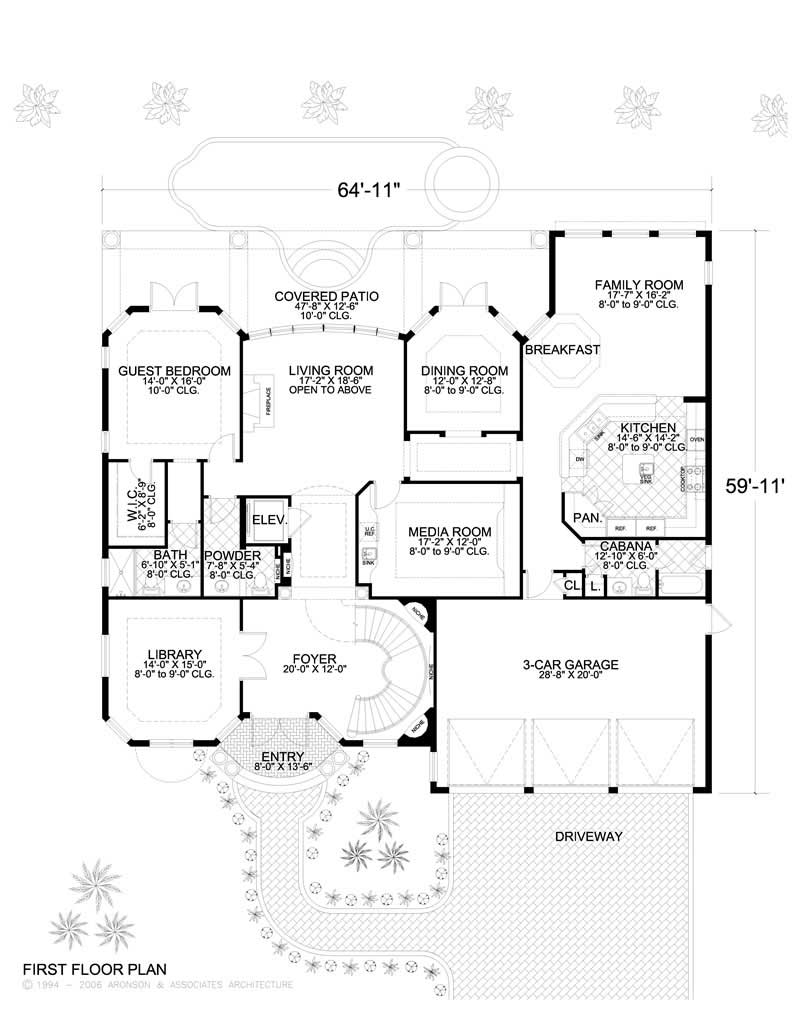 Floor Plan First Story of Mediterranean Plan #107-1191