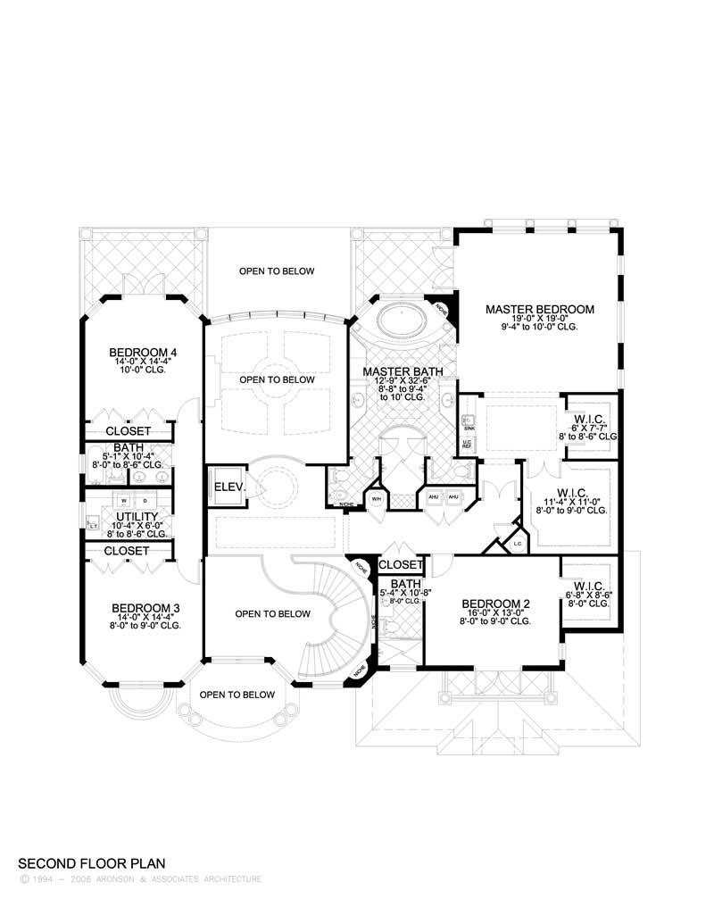 Floor Plan Second Story of Mediterranean Plan #107-1191