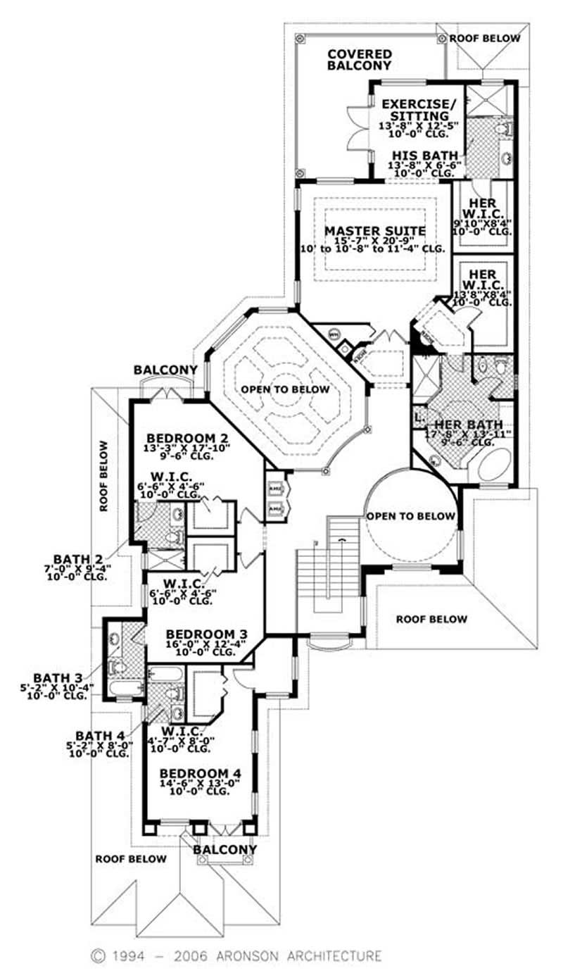 Floor Plan Upper Level of Luxury Plan #107-1192