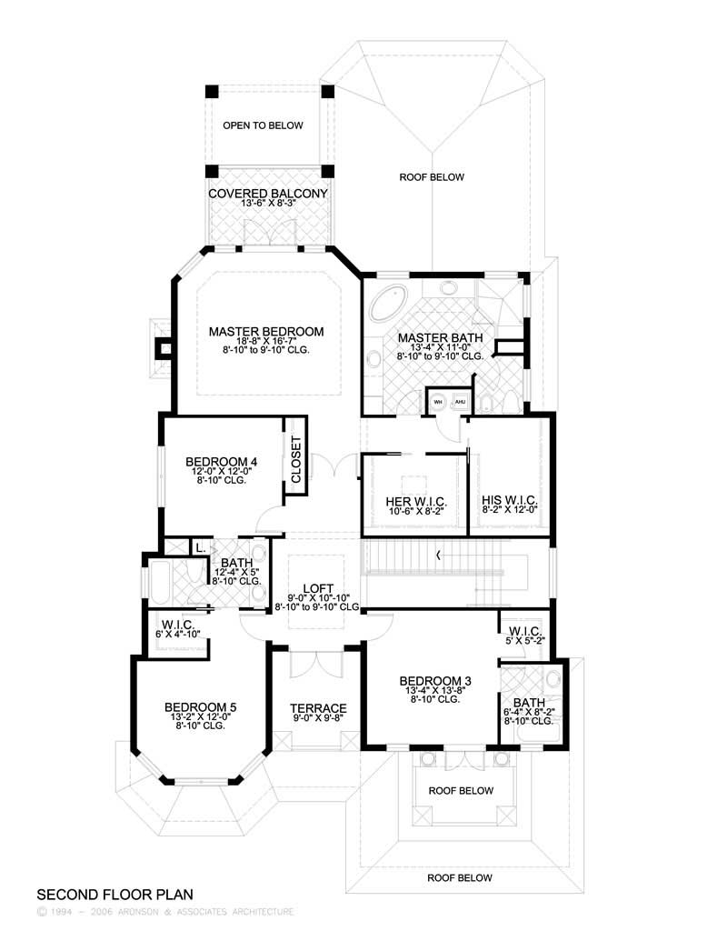 Floor Plan Second Story of Mediterranean Plan #107-1193