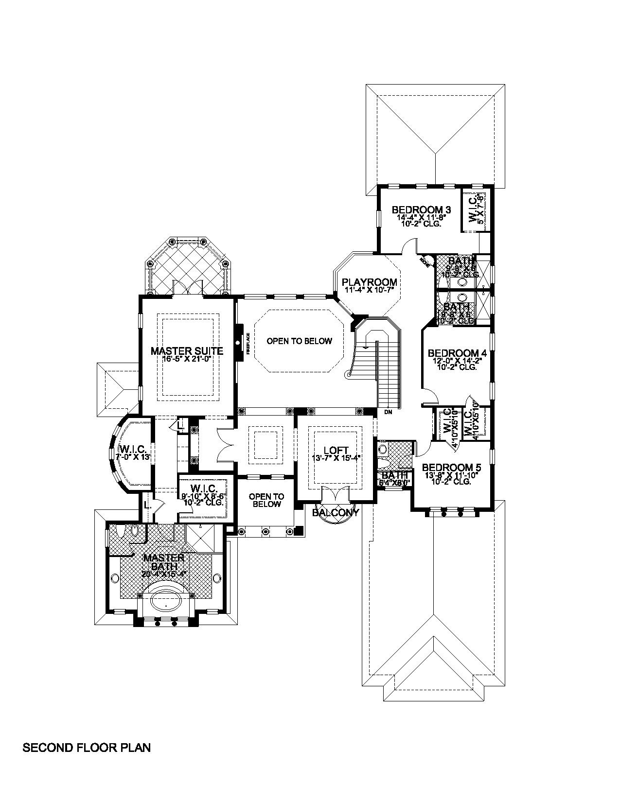Floor Plan Second Story of Coastal Plan #107-1196