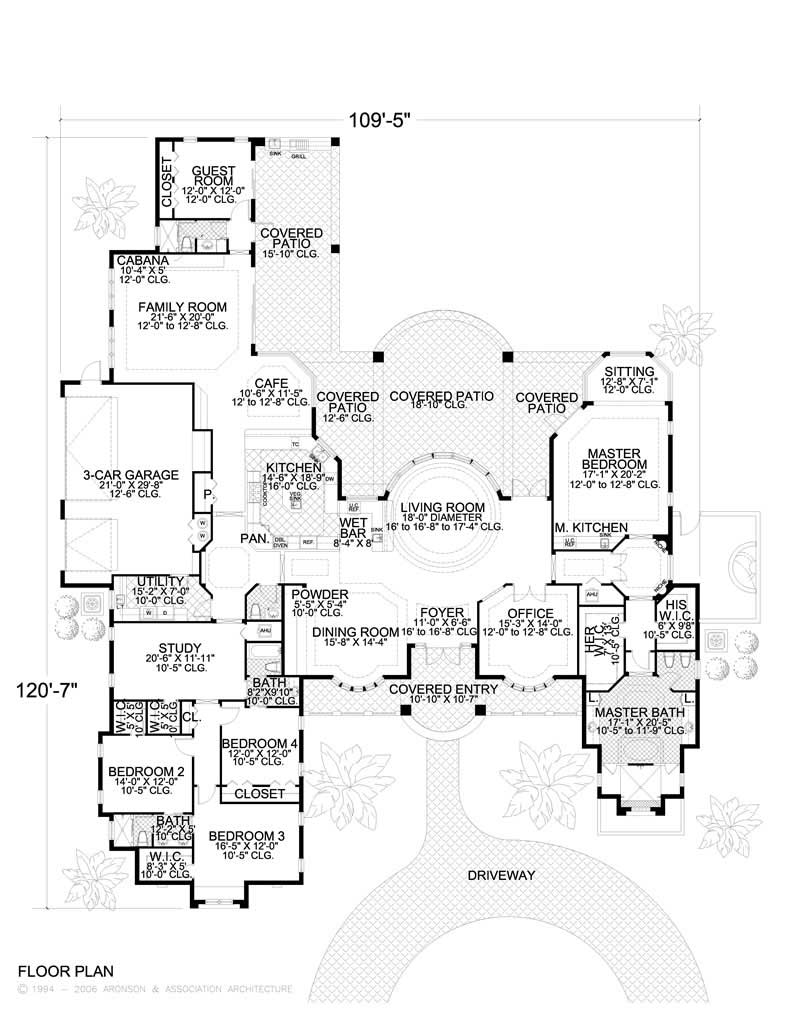 Floor Plan First Story of Mediterranean Plan #107-1198