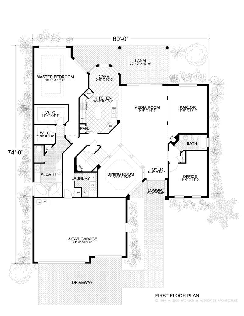 Floor Plan First Story of Mediterranean Plan #107-1202