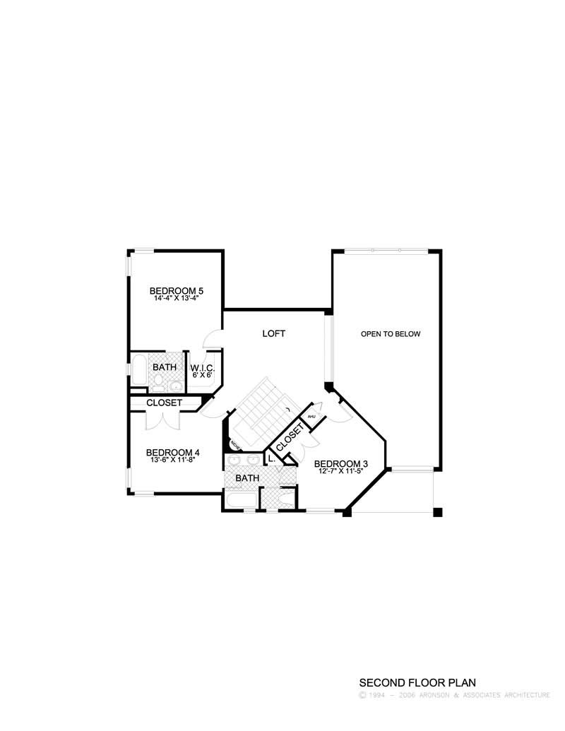 Floor Plan Second Story of Mediterranean Plan #107-1202