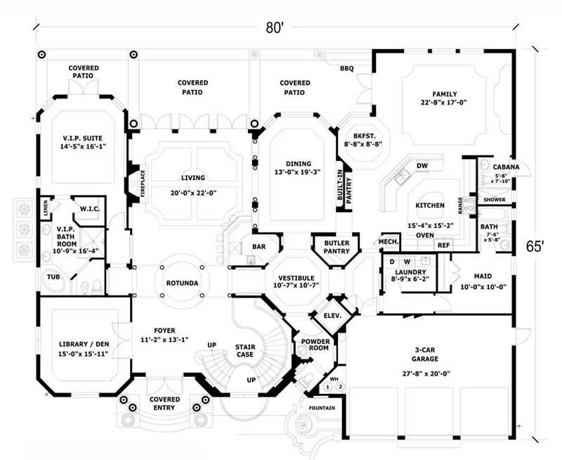 Floor Plan First Story of Luxury Plan #107-1207