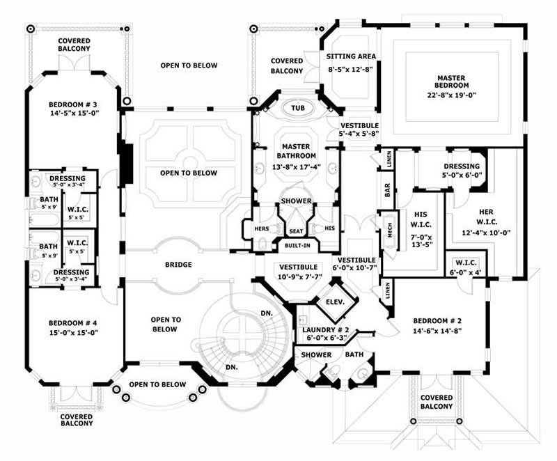 Floor Plan Second Story of Luxury Plan #107-1207