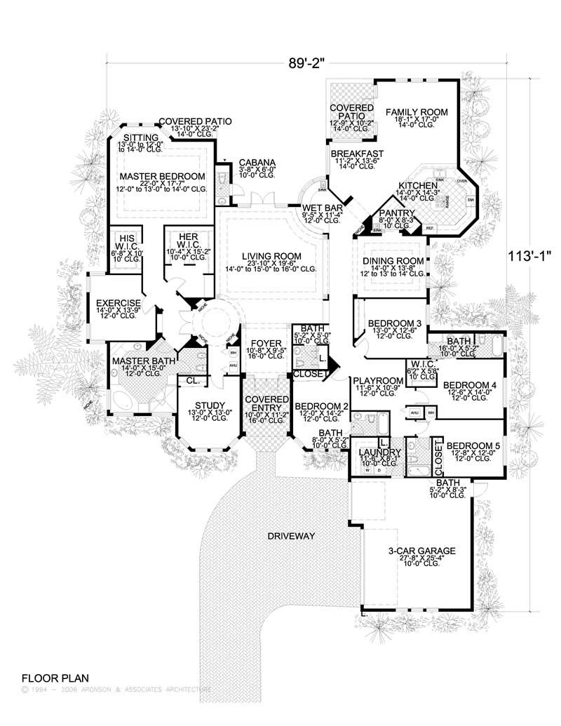 Floor Plan First Story of Mediterranean Plan #107-1208