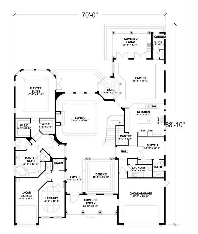 Floor Plan First Story of Coastal Plan #107-1210