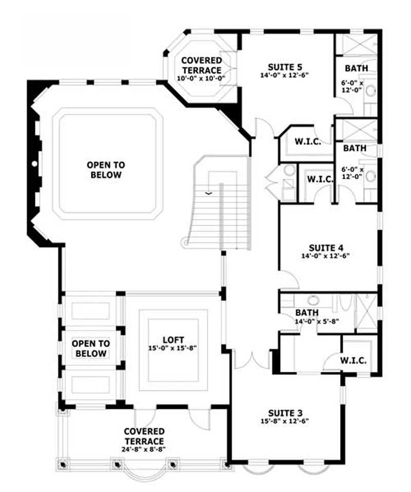 Floor Plan Second Story of Coastal Plan #107-1210