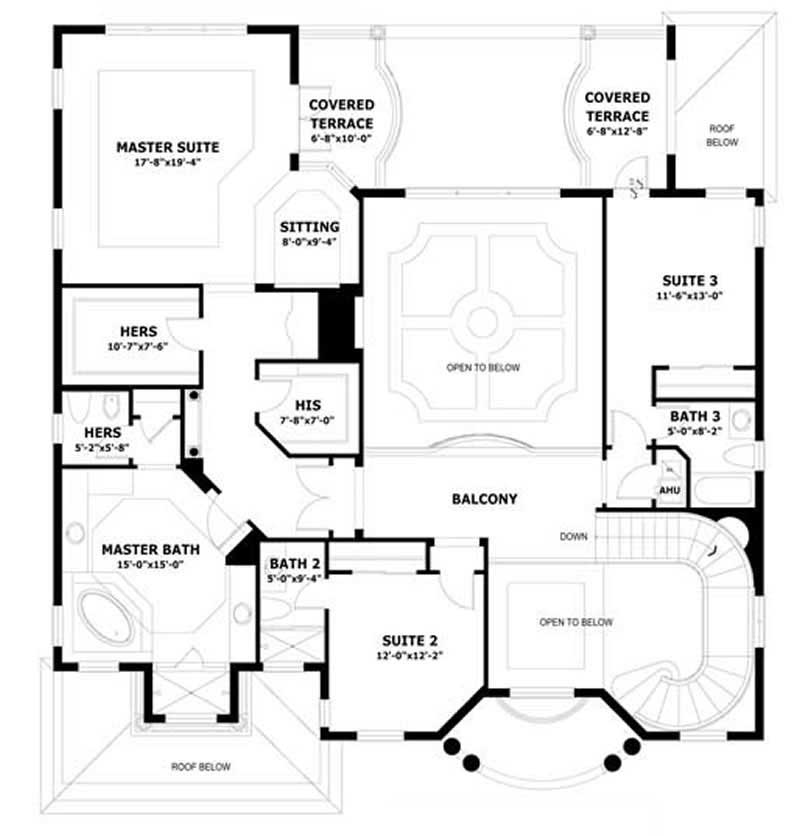 Floor Plan Second Story of Coastal Plan #107-1213