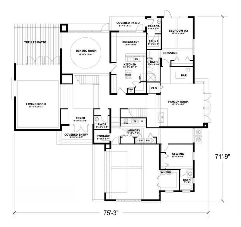 Floor Plan First Story of Coastal Plan #107-1214