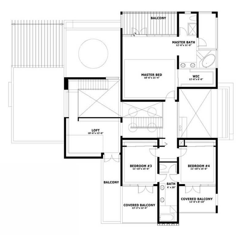 Floor Plan Second Story of Coastal Plan #107-1214