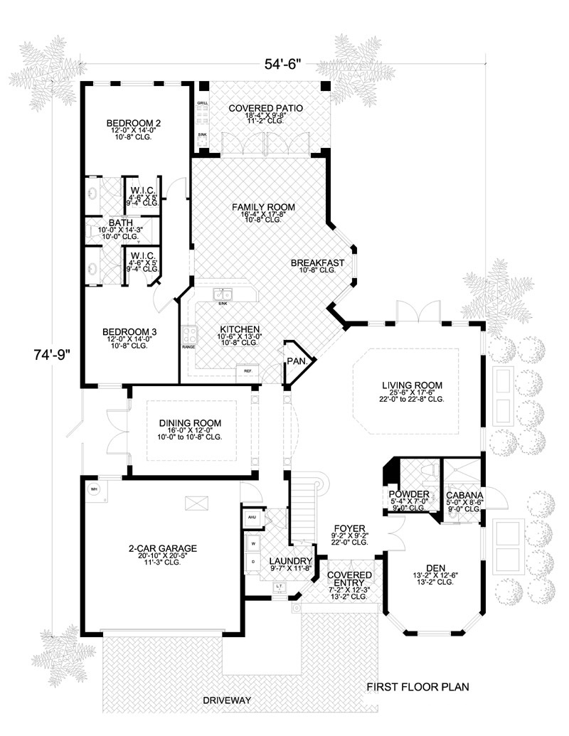 Floor Plan First Story of Mediterranean Plan #107-1217