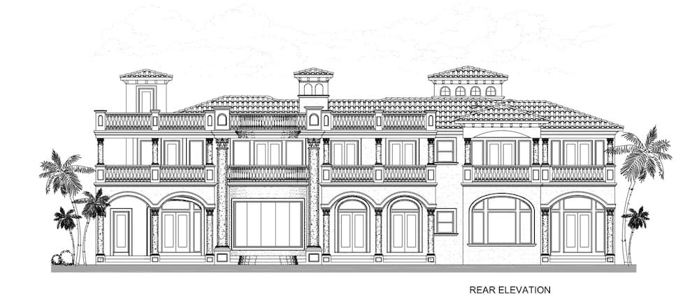 Home Plan Rear Elevation of this 5-Bedroom,7893 Sq Ft Plan -107-1219