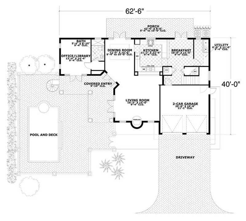 Floor Plan First Story of Mediterranean Plan #107-1223