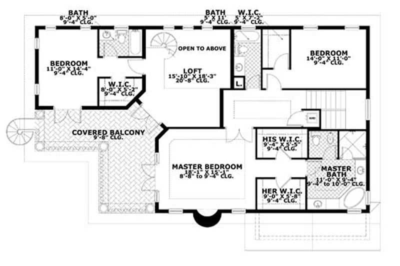 Floor Plan Second Story of Mediterranean Plan #107-1223