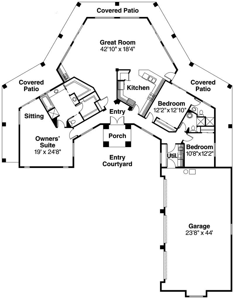Floor Plan First Story of Mediterranean Plan #108-1000