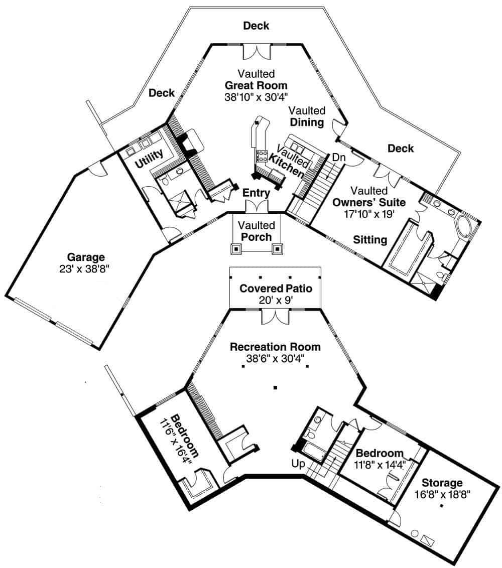 Floor Plan Main Level of Log Cabin Plan #108-1001