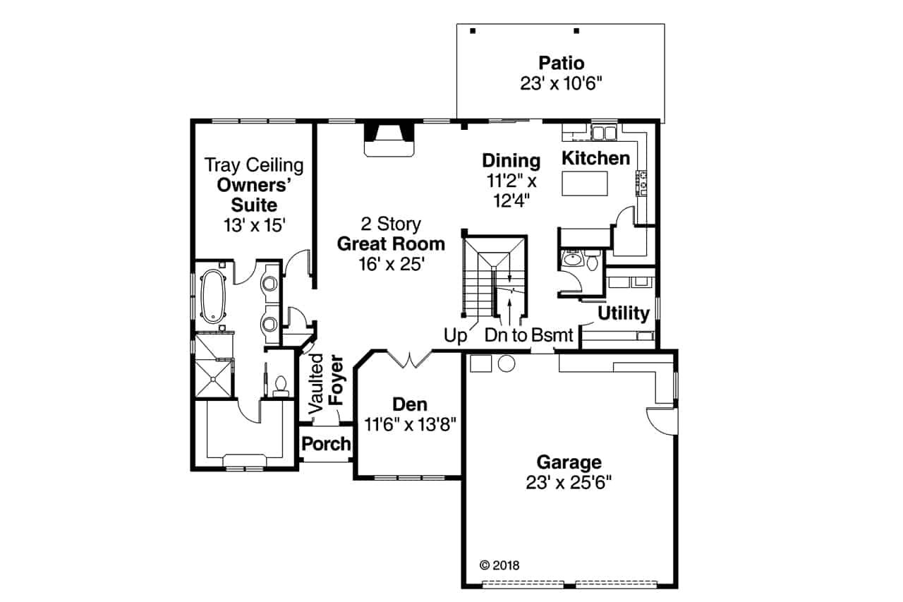 Floor Plan Main Level of European Plan #108-1010