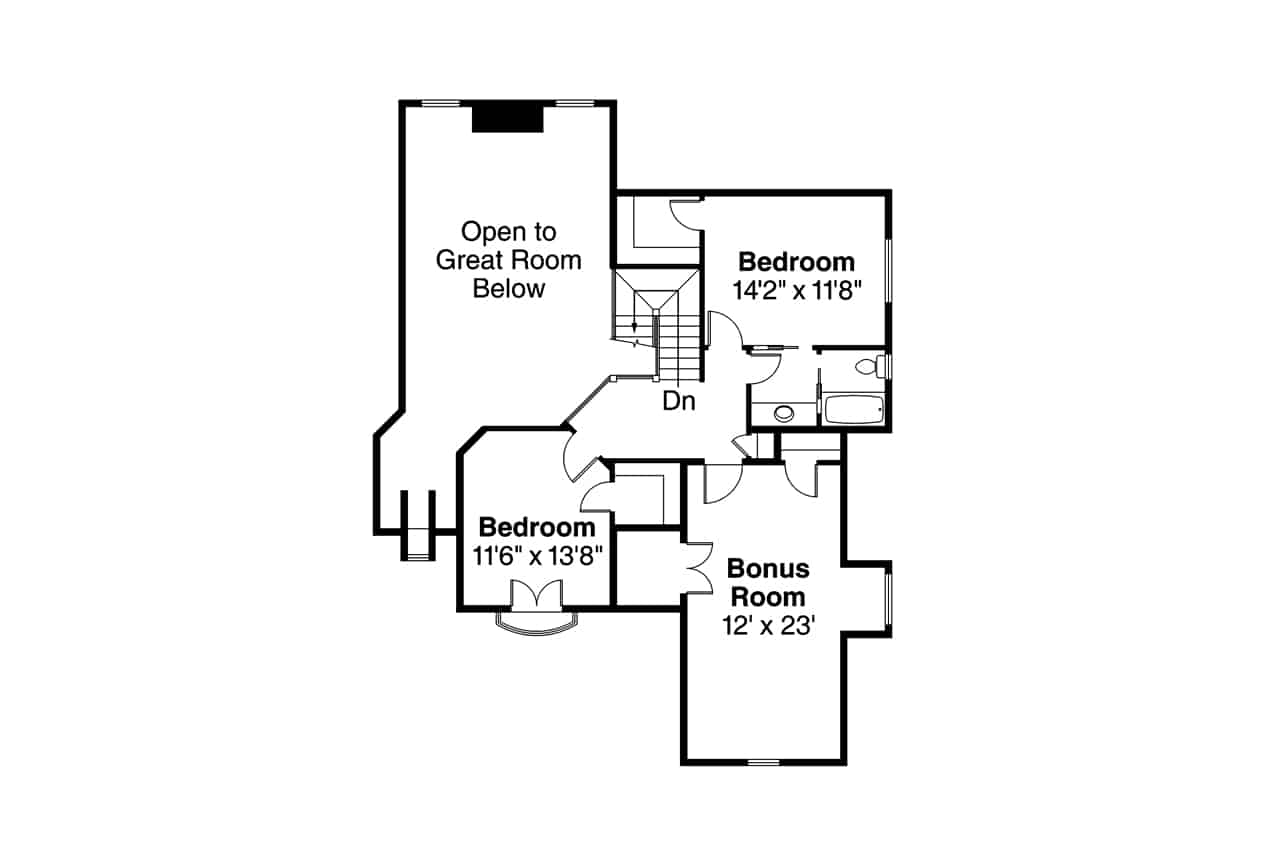 Floor Plan Upper Level of European Plan #108-1010