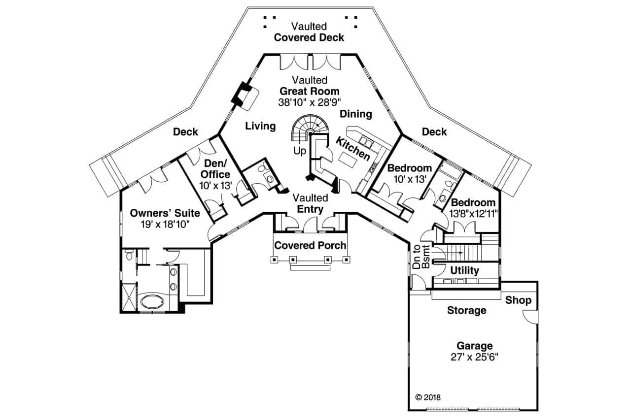 Floor Plan Main Level of Transitional Plan #108-1014