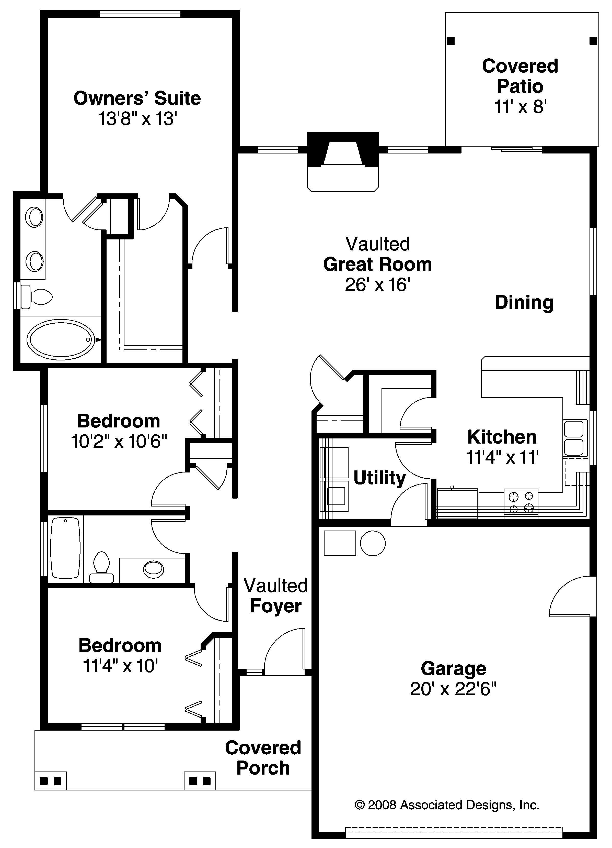 Floor Plan First Story of Bungalow Plan #108-1019