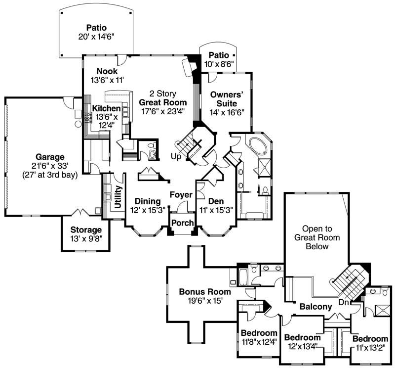 Floor Plan First Story of Craftsman Plan #108-1020