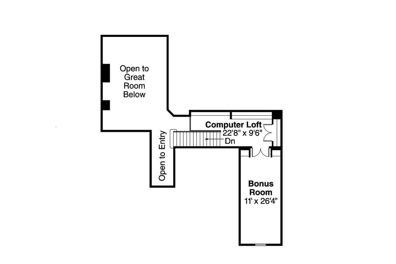Floor Plan Upper Level of Country Plan #108-1034