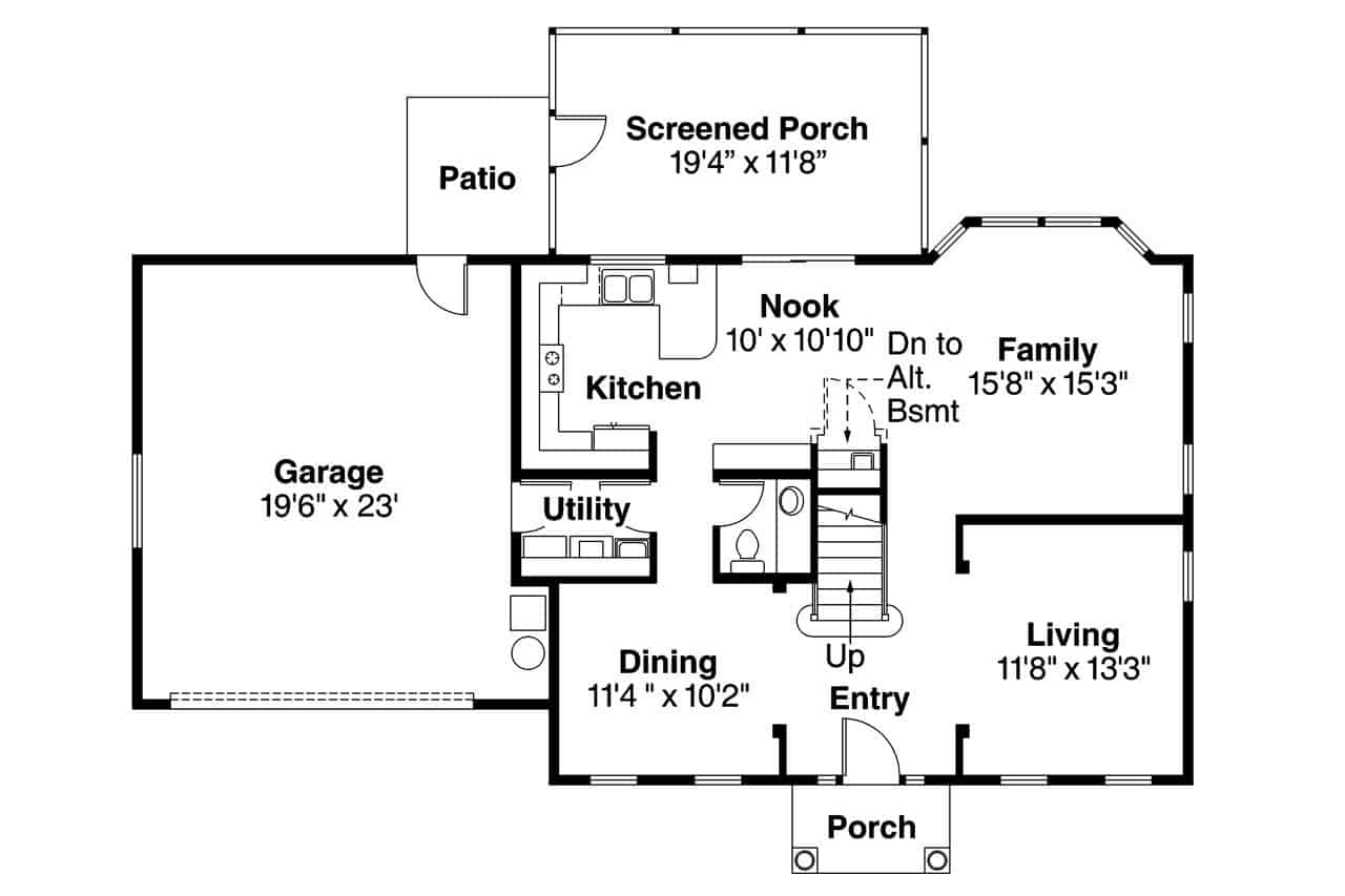 Floor Plan Main Level of Florida Style Plan #108-1040