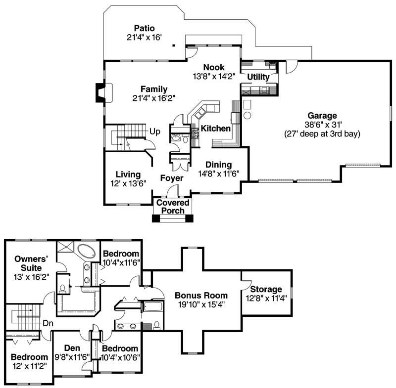 Floor Plan First Story of European Plan #108-1049