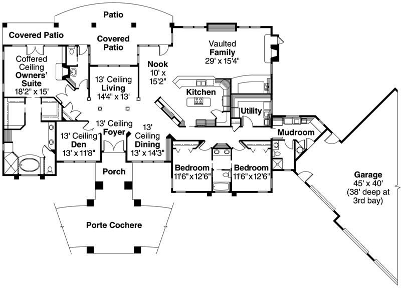 Floor Plan First Story of Craftsman Plan #108-1055