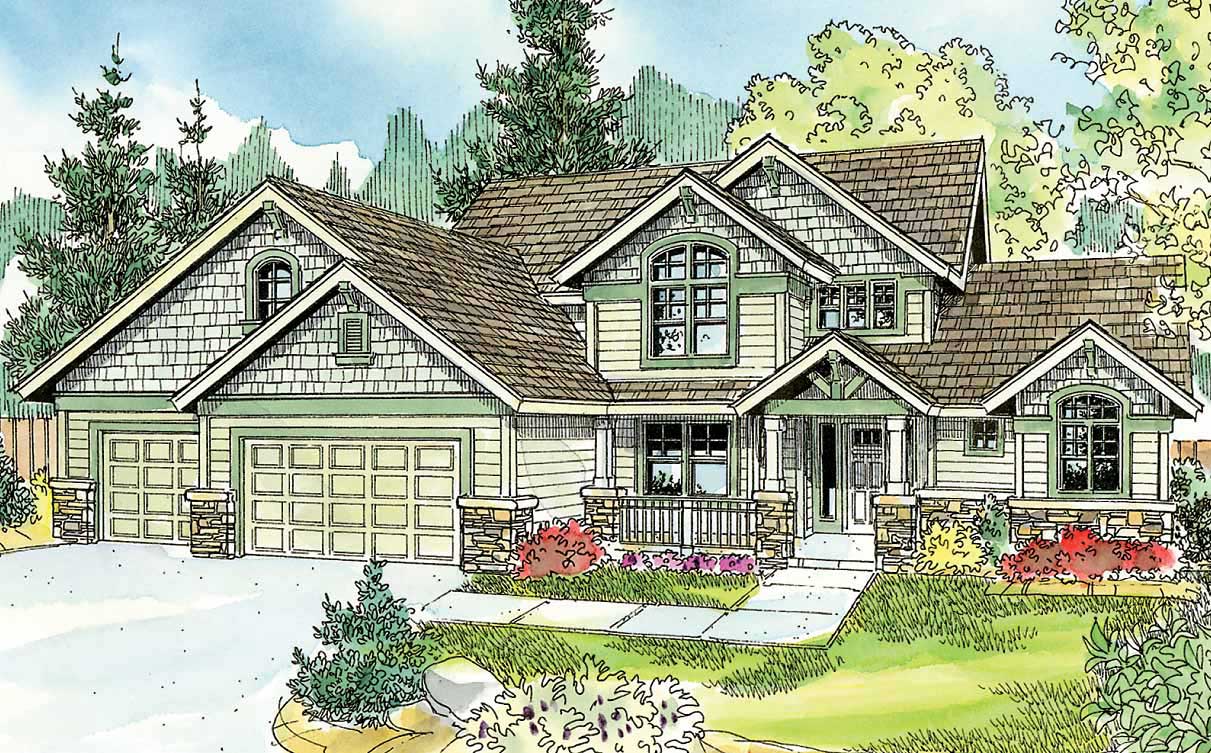 This is an artist's rendering of these Craftsman House Plans.